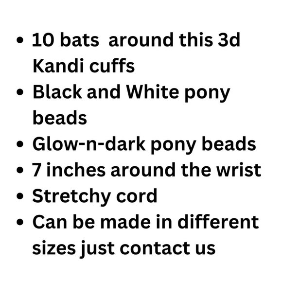 Kandi 3d Cuff With Black Bats Hanging Around-EDC Glow Pony Beads-Halloween Ready - Picture 5 of 5